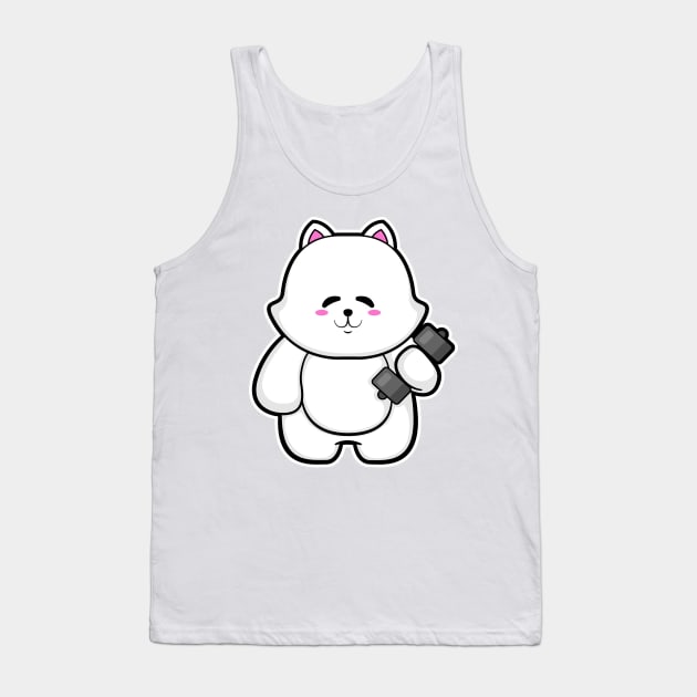 Cat at Fitness with Dumbbell Tank Top by Markus Schnabel